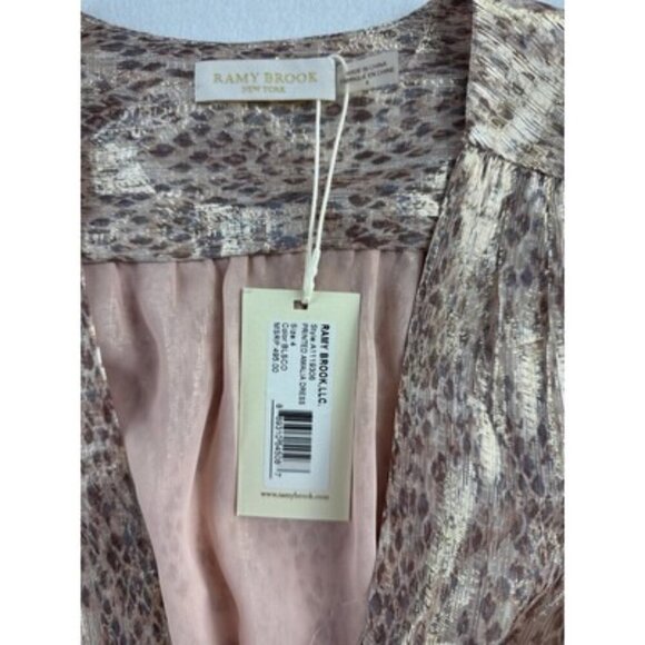 Women’s Ramy Brook Silk Gold Scale Printed Wrap Style Dress Sz 4 - Picture 6 of 7